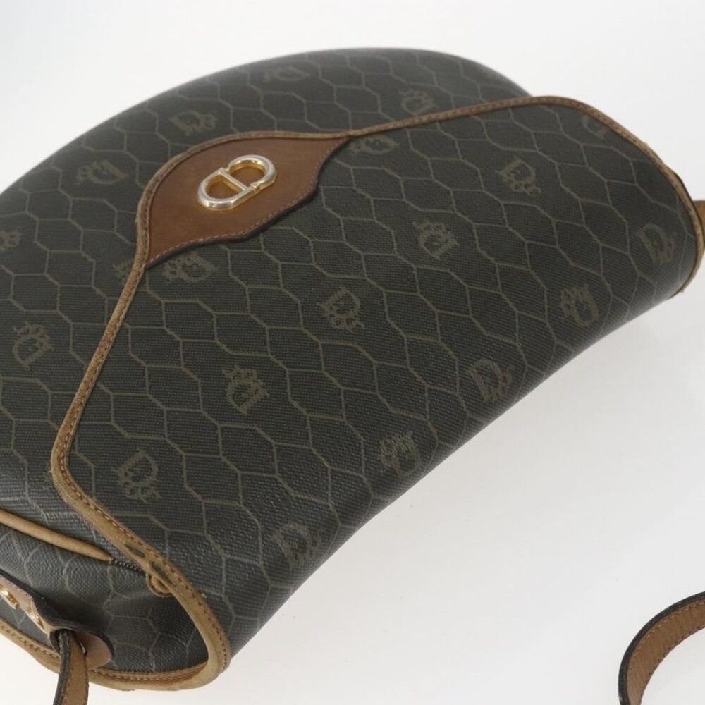 Authentic Christian Dior Honeycomb Canvas Shoulder Bag PVC Gold Khaki - Picture 13 of 16